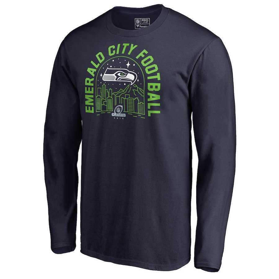 Men's Seahawks Navy 2018 NFL Playoffs Emerald City Football Long Sleeve T-Shirt,We sell and wholesale Men's Seahawks Navy 2018 NFL Playoffs Emerald City Football Long Sleeve T-Shirt on line form chian!